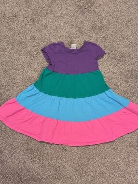 Hanna Andersson Colorblock Tiered Dress in Purple, Green, Blue & Pink 5